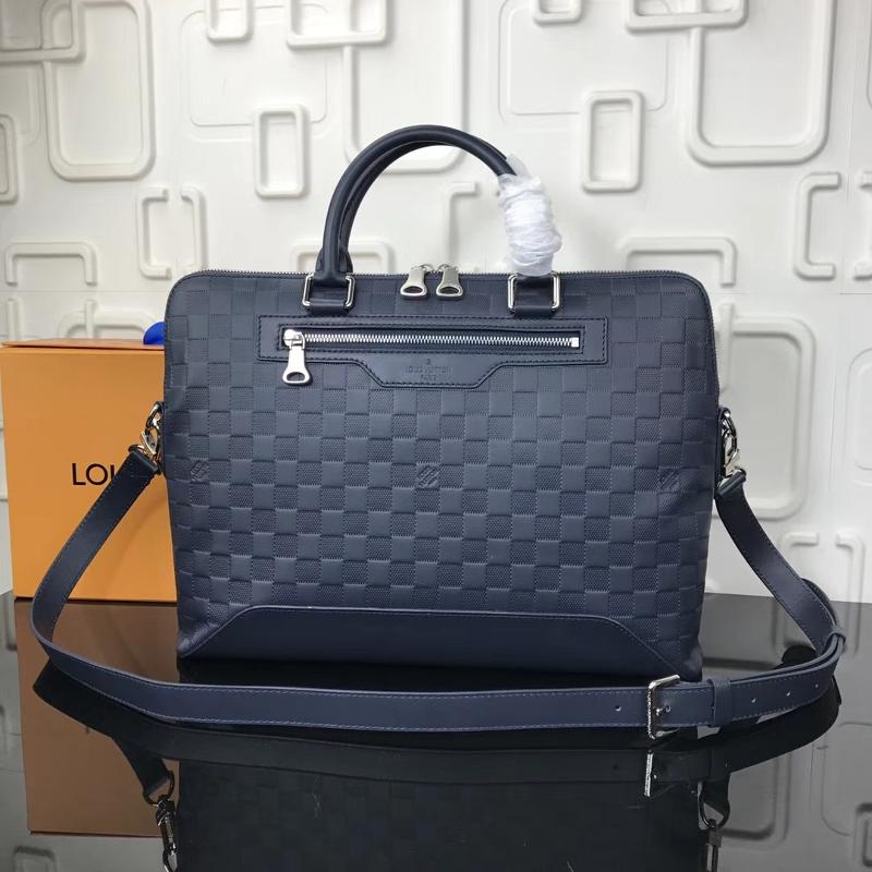 LV Backpacks and Travel Bags N41020 full leather pressed grid interstellar blue